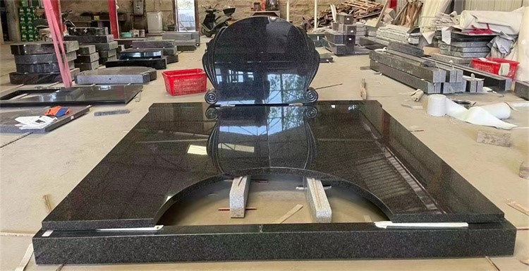 Polished black granite tombstone 